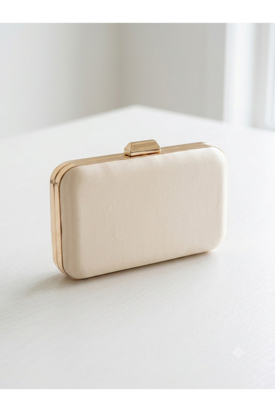 selma demir Saten Ten Rengi Kadın Şık Boy Clutch Davet Çantası