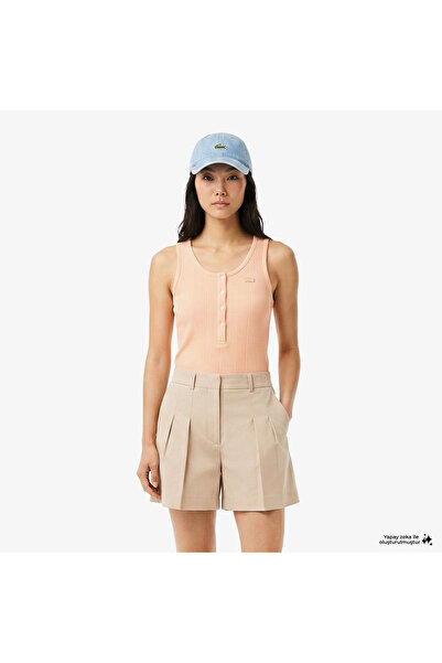 Lacoste Kadın Slim Fit Kolsuz Bisiklet Yaka Turuncu Bluz