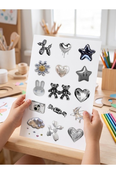 Rana İkra Art Gümüş Renk Temalı Sticker Seti (2 Sayfa 30 Adet)