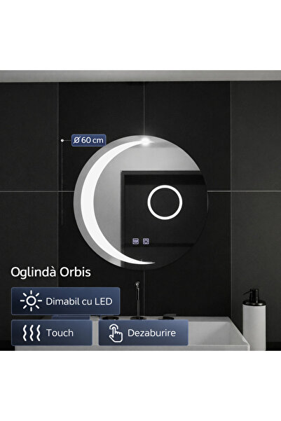 OEM Oglindă rotundă cu LED 60 cm, sistem de dezaburire, reglabilă intensitate...