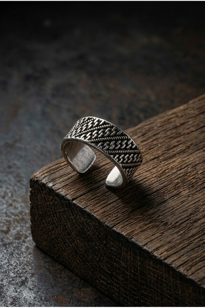 Begondio Vintage Chain Patterned Special Design Masculine Adjustable Men's Ring