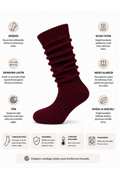 Bamuta Socks Burgundy Color Women's Wool Knee-High Socks