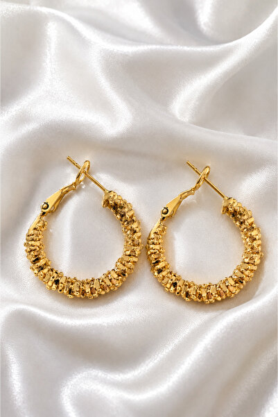 ERH Gold Stone Textured Hoop Women's Earrings – Shiny Stylish Modern Design E...