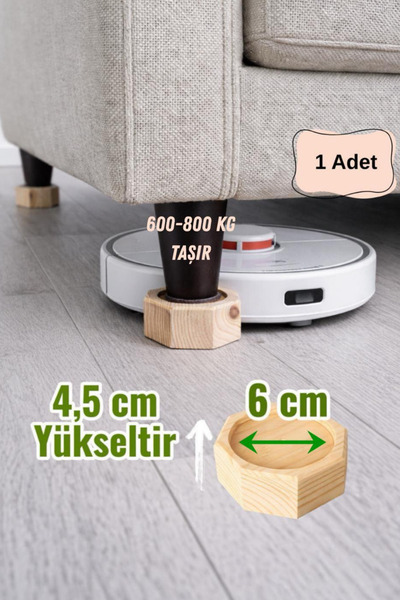 iDekor Robot Süpürge İçin Doğal Ahşap Koltuk Baza Yükseltici (4,5 cm Yükselti...