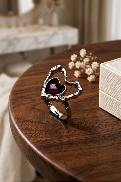 Begondio Double Heart Stylish and Modern Design Minimal Adjustable Women's Ring