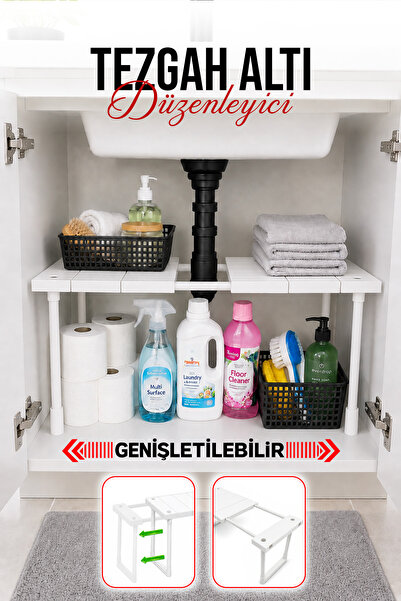 naturelove Ayarlanabilir Genişletilebilir Tezgah Altı Düzenleyici Raf Banyo M...