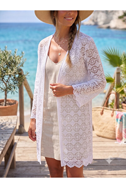 Lunleni Women's White Openwork Summer Cardigan