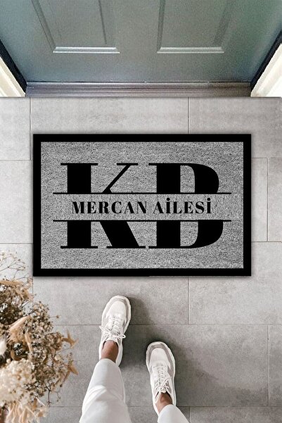 Dormot Home Modern Paspas - Gri Baş Harf ve Soyadı - Kişiye Özel Tasarım Kapı...