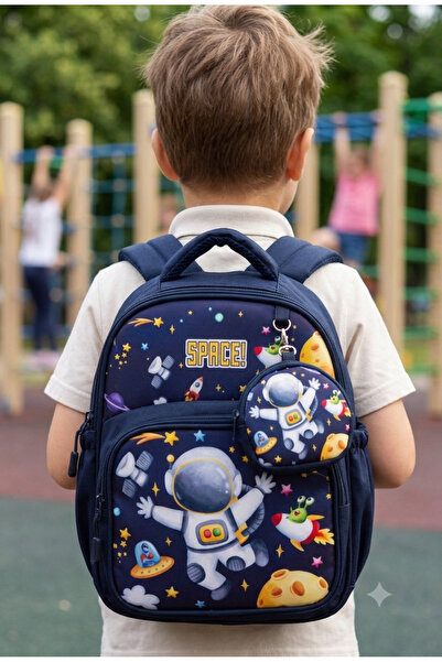 JF Jasfur Astronaut Themed Navy Blue Nursery Preschool Boy Kindergarten Bag B...