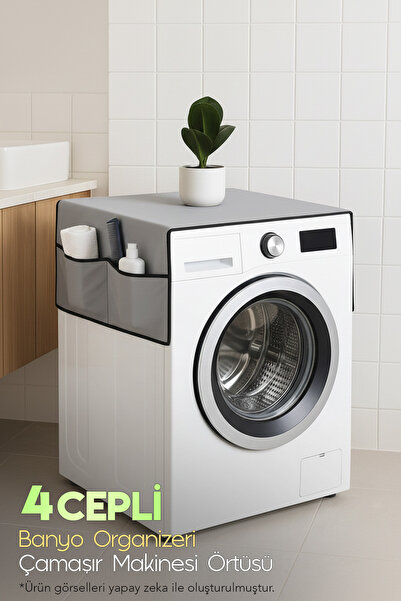 Palm Design Washing Machine Cover 4 Pockets Bathroom Organizer Organizer Refr...