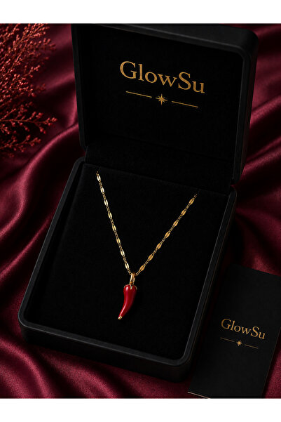 GlowSu Biber Kolye Şans ve Nazar Kolyesi Gold Renk Minimal Çelik Kolye