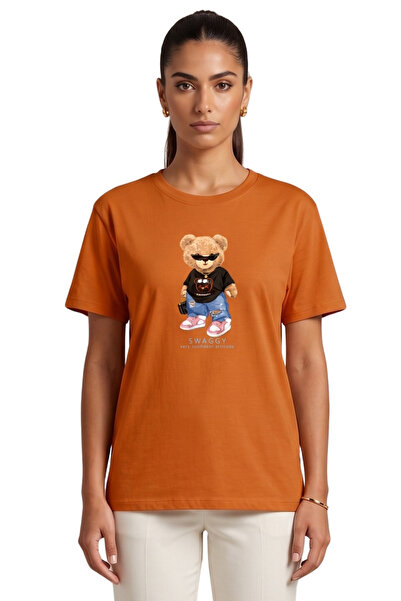 DK DAKSEL تي شيرت نسائي من القطن برقبة دائرية من Swaggy Teddy مطبوع