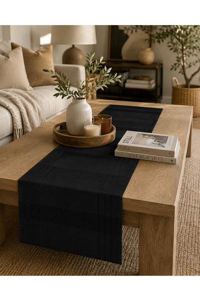 TECHTACT Jasmin Linen Black Bohemian Stylish Tablecloth Runner 35X150 cm