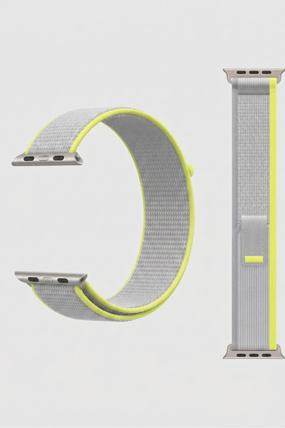 Primo Plus Nylon Sport Loop Band for Apple Watch, Grey with Neon Yellow Edgin...