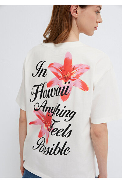 Mavi Floral Back Print Ecru T-Shirt Loose Fit / Comfortable Loose Cut 1613925...