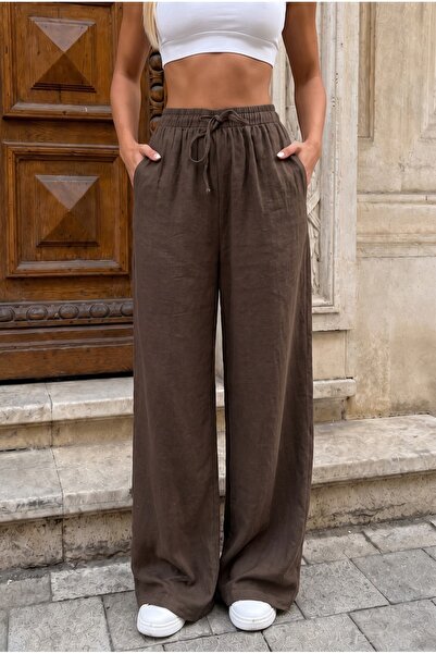 alanora Women's High Waist Wide Leg Elastic Waist Linen Pants
