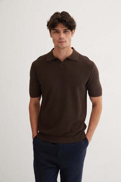 Silk and Cashmere Kahverengi Kevin Kısa Kollu Polo Yaka Triko