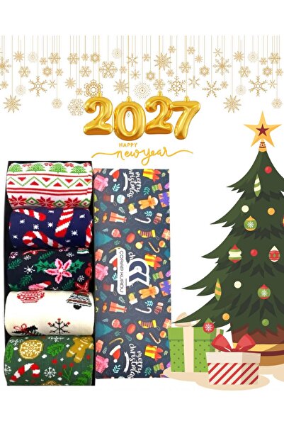 Çorap Kurdu Set of 5 Christmas Patterned Boxed Socks