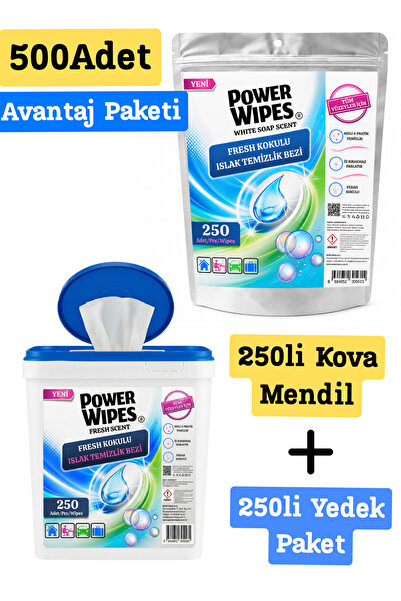 Power Wipes Fresh Scented Wet Bucket Wipes 500 Sheets (250+250) Bucket + Refi...