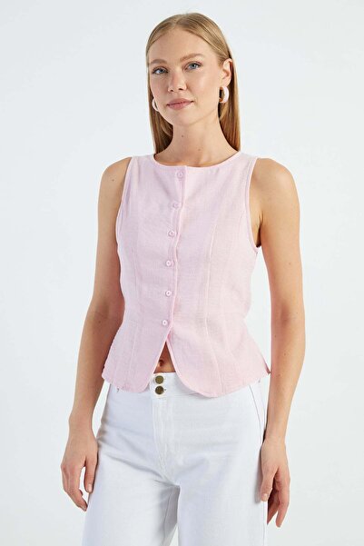 Fulla Moda Linen Look Vest with Tie Detail