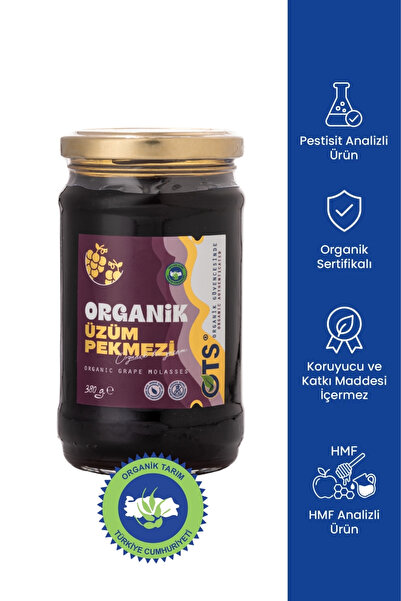 OTS Organik Üzüm Pekmezi 380 gr (Organik Sertifikalı, Pestisit Analizli)