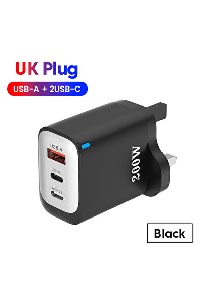 Choice Black UK Total PD200W USB Super Fast Charge Charger 3Ports USBC PD Qui...