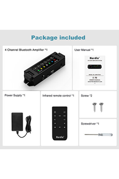Choice3 EU Plug Herdio 4-Channel Bluetooth Audio Amplifier with Remote Contro...