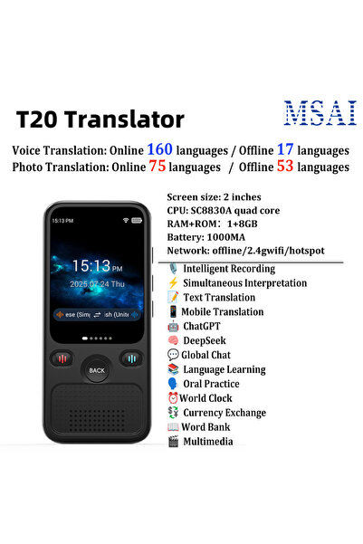 Choice T20-Independent MSAI T20 Portable Translator 15 Offline Languages,T4 B...