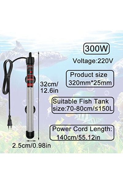 Choice4 300W Aquarium Submersible Heater Fish Tank Water Heating Rod Constant...