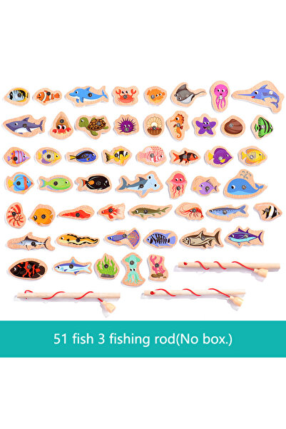 Choice3 51 Random Fish Wooden Magnetic Fishing Toys for Children Marine Life ...