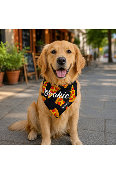 PATİMİO Isme Özel Pizza Kedi Ve Köpek Tasma Fular Bandana