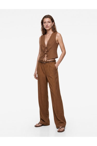 Koton Beaded Detailed Sleeveless V-Neck Tie-Up Crop Vest