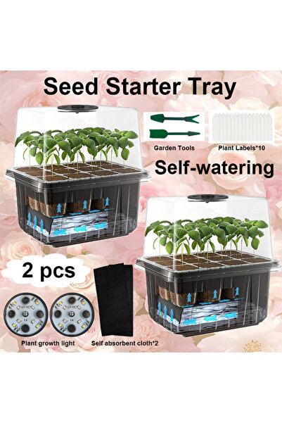 Choice black 2 Sets of Automatic Watering Seedling Trays with Growth Lights, ...