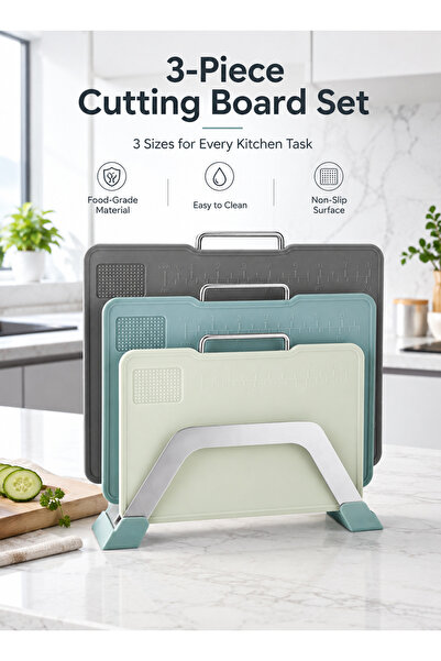 Generic 3-Piece Non-Slip Cutting Board Set with Holder, Built-In Grater & Mea...