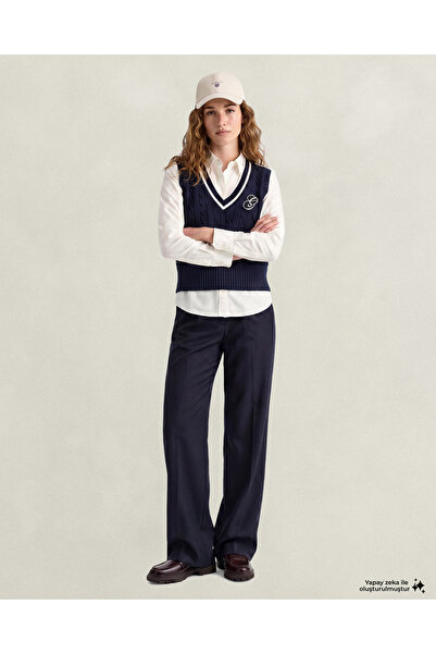 Gant Kadın Lacivert Relaxed Fit Yün Pantolon