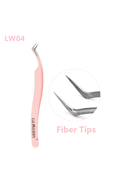 Choice LW04 GEMERRY 1 PC Eyelash Tweezers With Fiber Tips Pink Professional S...