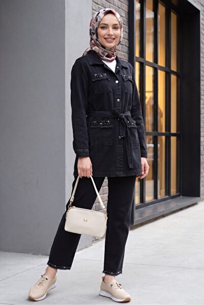 Modamorfo Stone Detailed Jacket Pants Jeans Set - Black