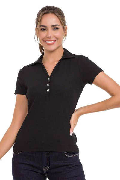 Cipo & Baxx Tricou de bază pentru femei WT361, cu textura în dungi, cu guler ...