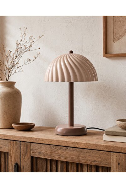 Hmydesign Modern Metal LED Masa Lambası Krem Kahve / Kablolu - Spiralis