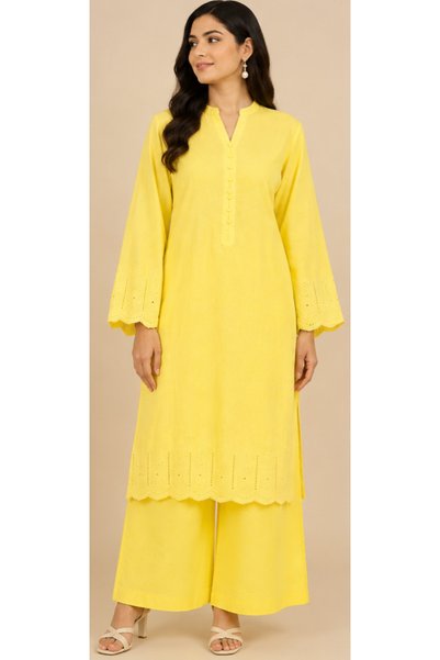 6TEEN Women's Vibrant Lime Yellow Embroidered 2pc