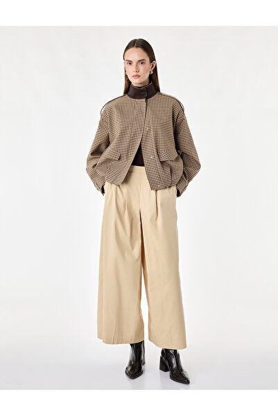 Koton Cotton Wide-Legged Trousers with Pockets and Pleated Detail