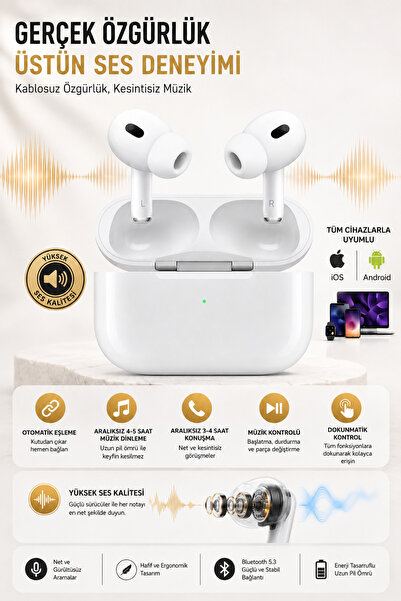 kawigo Pro Kablosuz Bluetooth Kulaklık İOS/ANDROİD UYUMLU Kılıf Hediyeli Dokunmatik Kontrol & Premium Ses Deneyimi TÜM CİHAZLARLA UYUMLU
