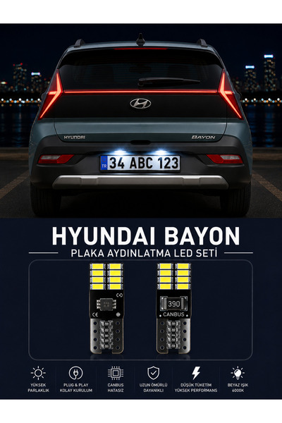TVS Hyundai Bayon Plaka Aydınlatma Seti Beyaz Özel COB LED