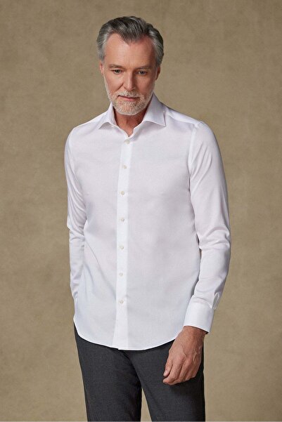 Abbate Fabio Non Iron Twill Pamuklu Comfort Fit Beyaz Klasik Yaka Erkek Düz G...