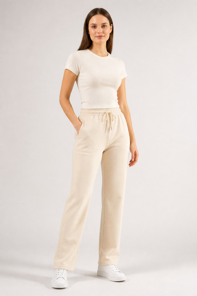 Bravie Pantaloni de sport pentru femei cu picior drept, bej 3011