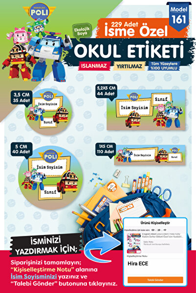 TUĞSET Okul Etiketi Kalem Defter Etiketi Özel İsim Yazılabilen Etiket Seti - ...
