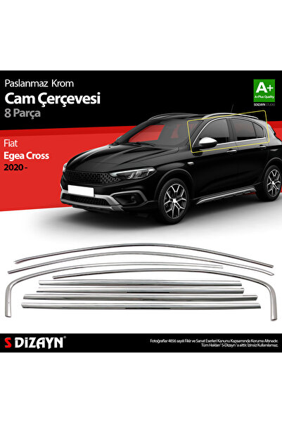 S Dizayn S-Dizayn Fiat Egea Cross Krom Cam Çerçevesi 8 Prç. 2020 Üzeri A+ Kal...