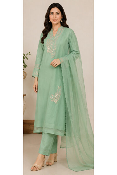 6TEEN Women’s Mint Green Embroidered 3-Piece Suit