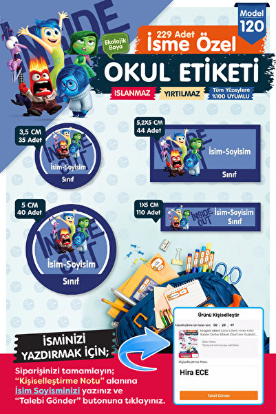 t tuğset etiket Okul Etiketi  Ters Yüz Temalı Kalem Defter Etiketi Özel İsim ...