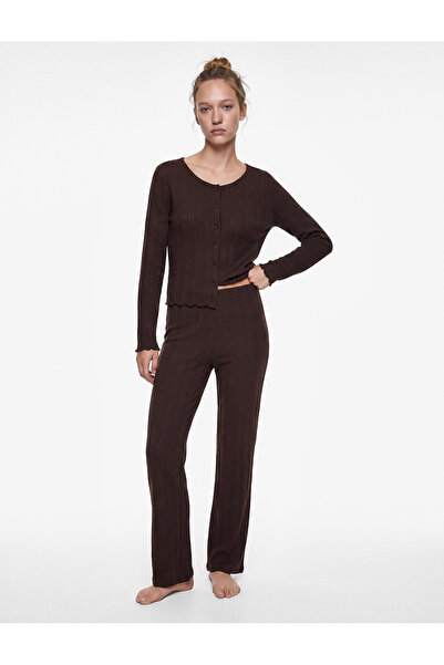Koton Crew Neck Buttoned Textured Long Sleeve Knitwear Pajama Top